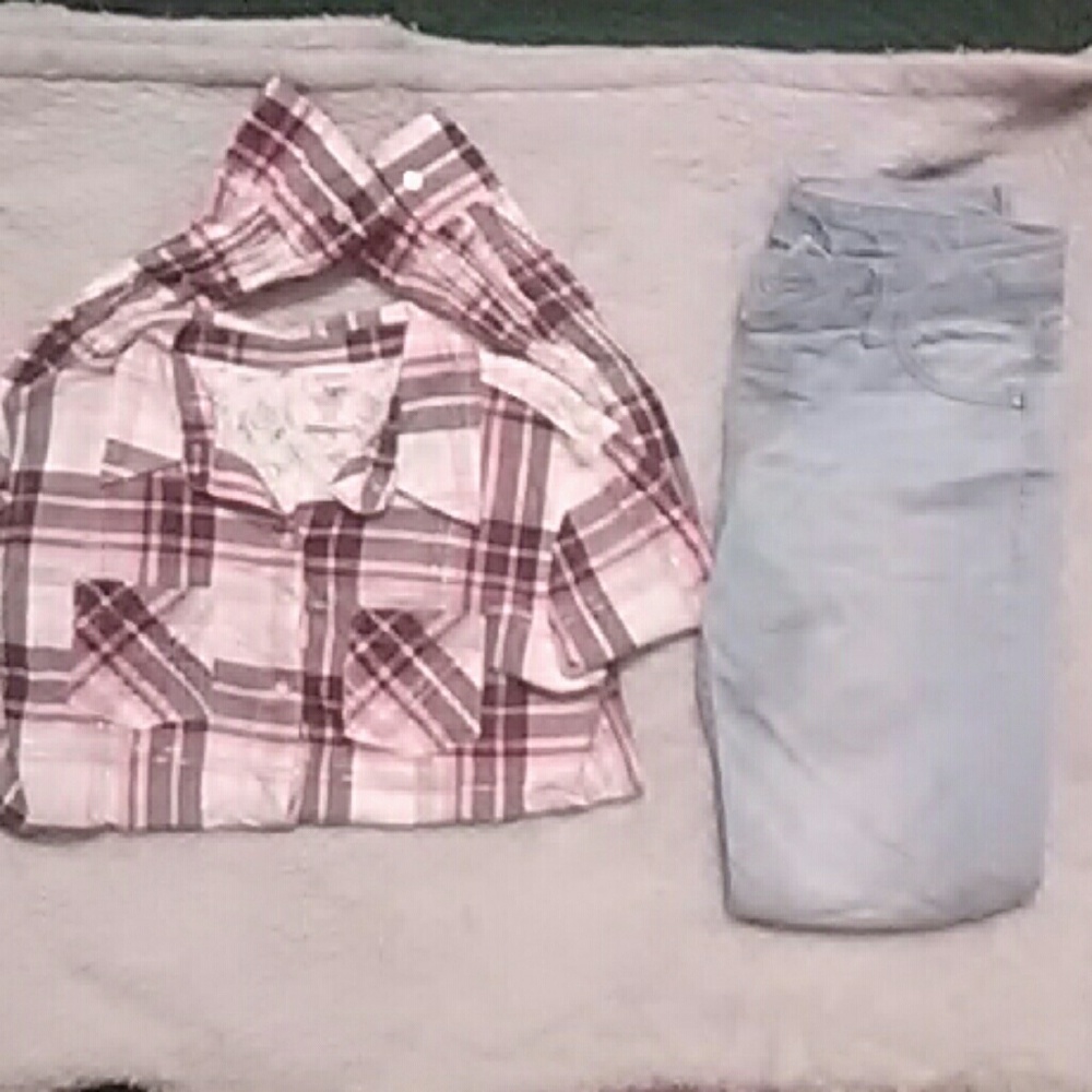 Little girl size 10  button up and  jeans